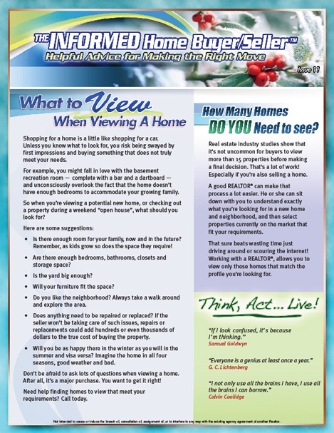 The Informed Buyer/Seller - What to View When Viewing a Home